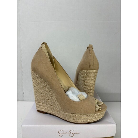 Jessica Simpson Women's Zavida Almond Tie Espadrille Platform Wedge Sandal Sz 8M - Picture 1 of 6